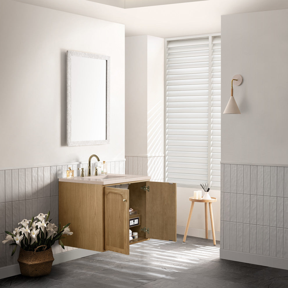 Laurent 30" Single Vanity, Light Natural Oak, 3CM Eternal Marfil Top