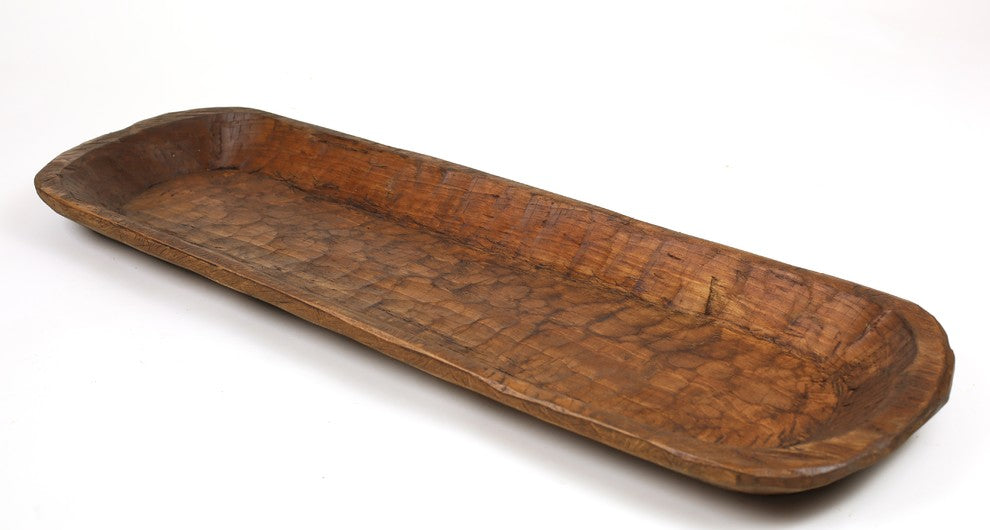 Extra Long Rustic Farmhouse Primitive Wooden Dough Bowl, Natural, Long