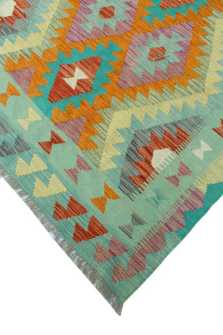 Sangat Flatweave Harry Green/Orange Rug, 4'9 x 6'6
