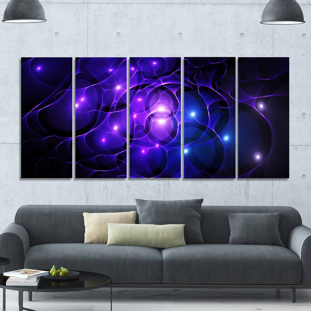 Blue Fractal Space Circles, Abstract Canvas Art Print, 60"x28", 5 Panels