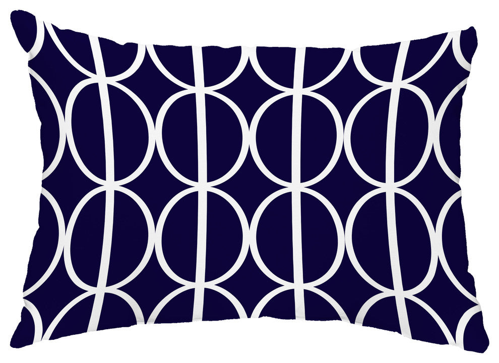 Ovals Go 'Round 14"x20" Abstract Decorative Outdoor Pillow, Navy Blue