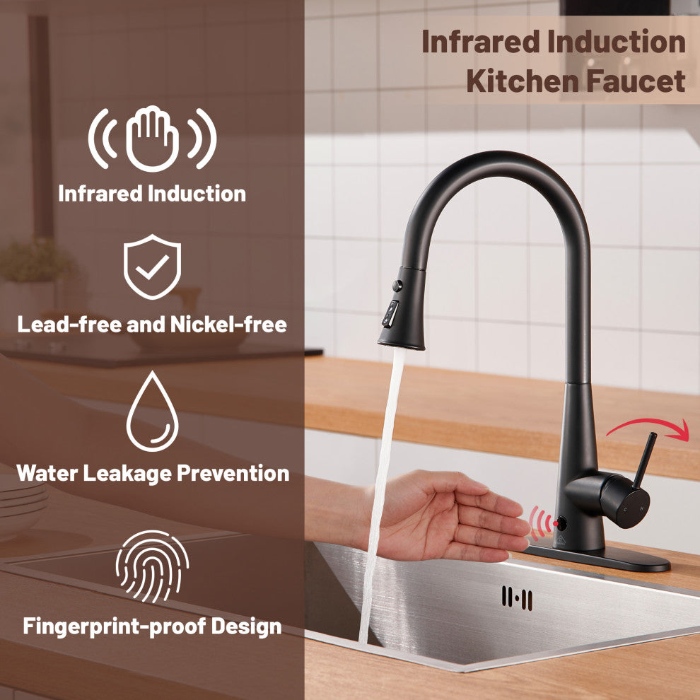 Single Handle Pull Down Sprayer Kitchen Faucet with Touchless Sensor, Matte Black