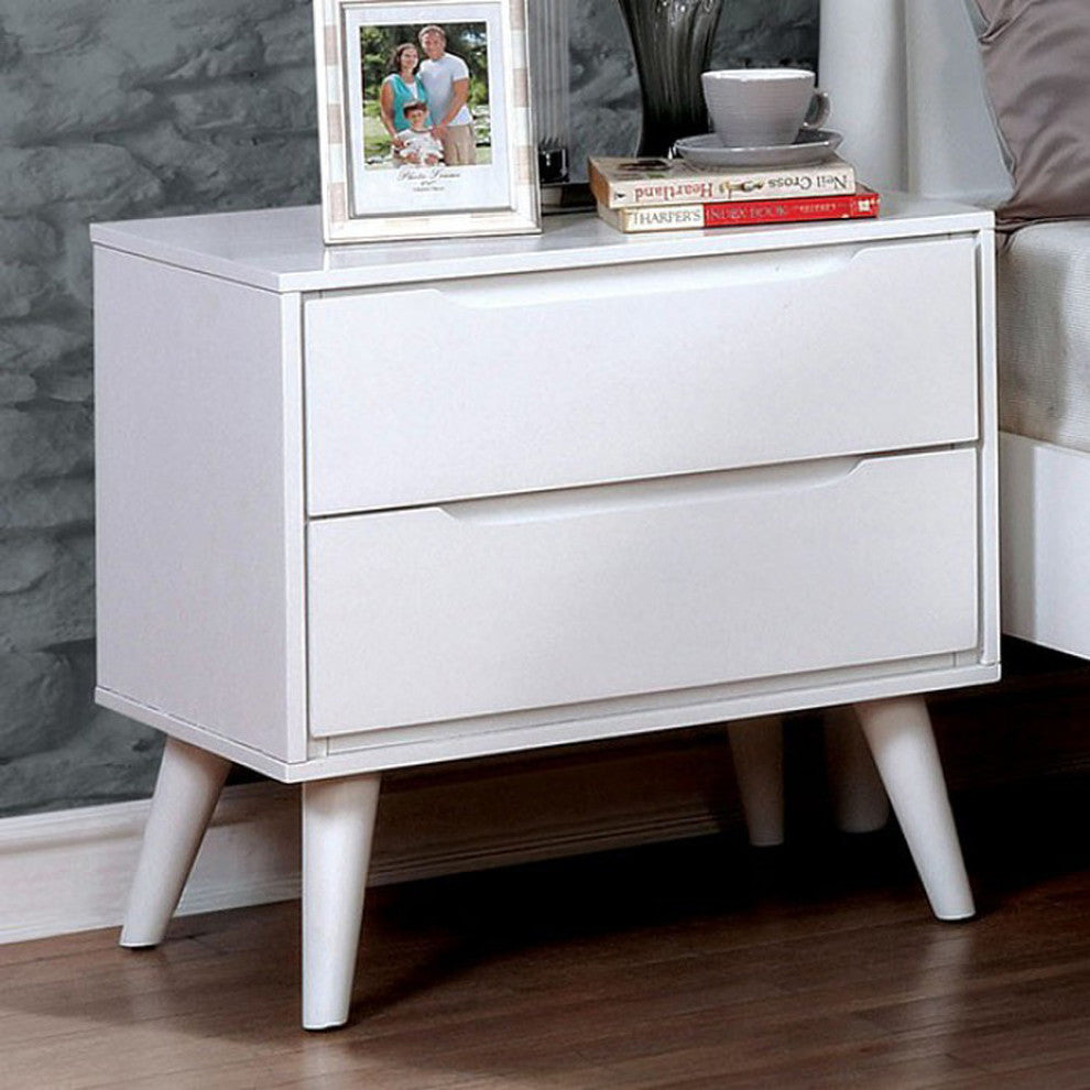 2 Drawer Wooden Nightstand With Recessed Drawer Fronts, White