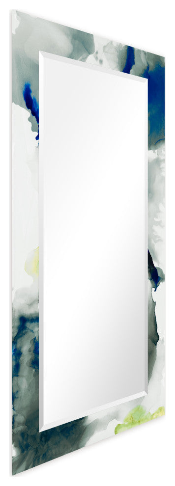 "Ephemeral" Beveled Mirror on Printed Abstarct Tempered Art Glass, 54"x28"
