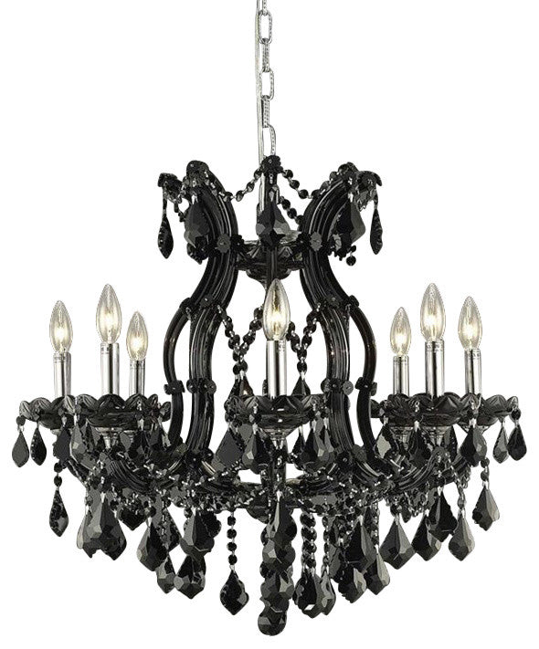 Elegant Maria Theresa Dining Room Light, Black Finish With Royal Cut Crystal