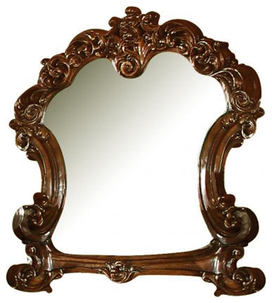 Benzara BM232534 45" Wooden Mirror With Scrolled Details, Brown