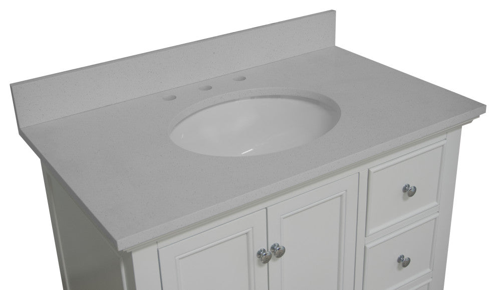 Bella 36" Bathroom Vanity, White, Quartz