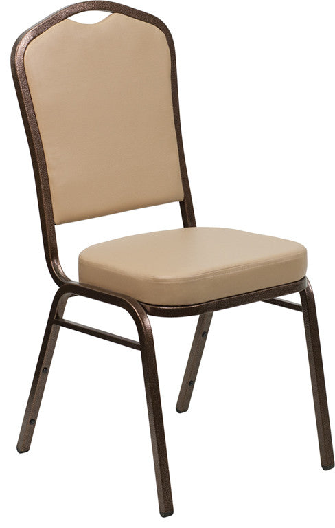 Crown Back Stacking Banquet Chair in Tan Vinyl - Copper Vein Frame