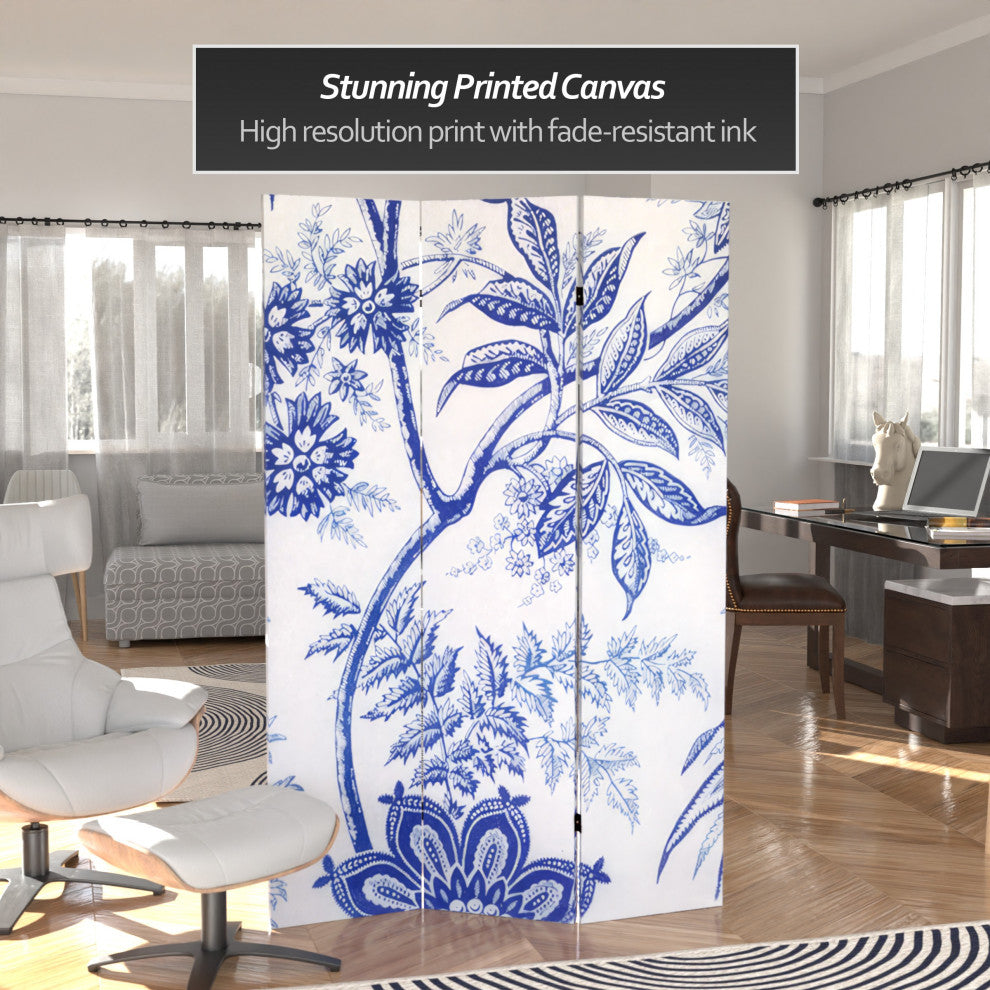6'' Tall Blue Toile Double Sided Room Divider