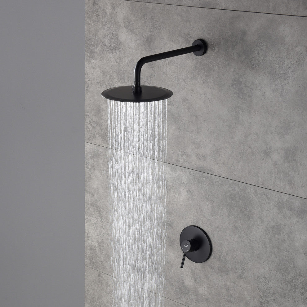 CASAINC 10" Round Wall Mounted Rainfall Luxury Shower System Kit, Matte Black