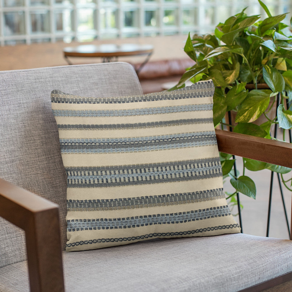 Plutus Blue Beige Lanes Stripe Luxury Throw Pillow, 24"x24"