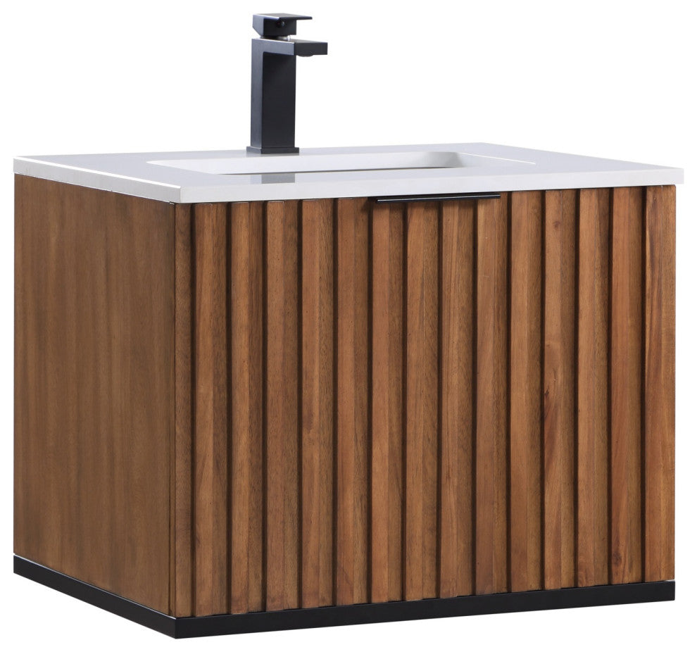 Terra Bathroom Vanity, Walnut/Matte Black With White Quartz, 24", White Quartz Top