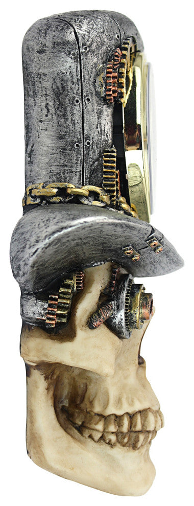 Steampunk Mad Hatter Skull Sculptural Wall Clock