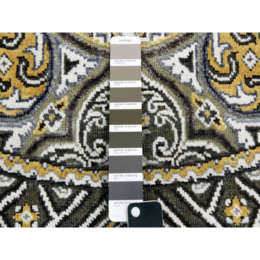 Taupe/Brown Wool Silk Mughal Inspired Hand/Knotted Round Rug, 6'1"x6'1"