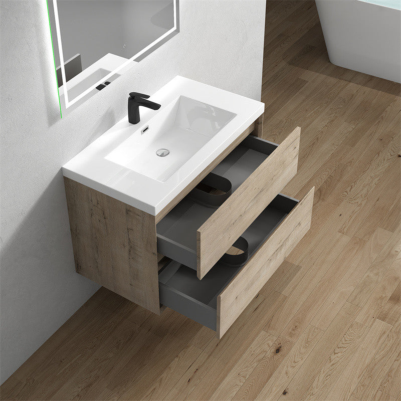 Ashley 36'' Floating Vanity, Acrylic Top, Light White Oak