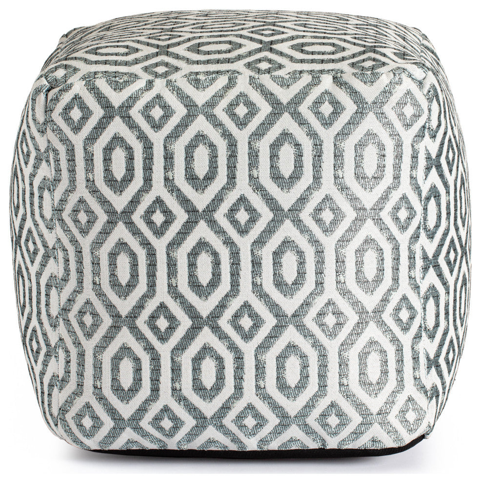 Zuma Teal 18" x 18" x 18" Teal and Ivory Pouf
