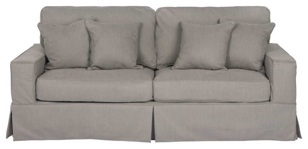 Box Cushion Slip-Covered Sofa, Stain Resistant Performance Fabric, Gray