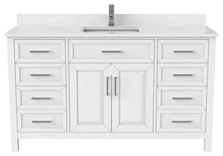 Terrence 60" Vanity with Power Bar and Drawer Organizer, White