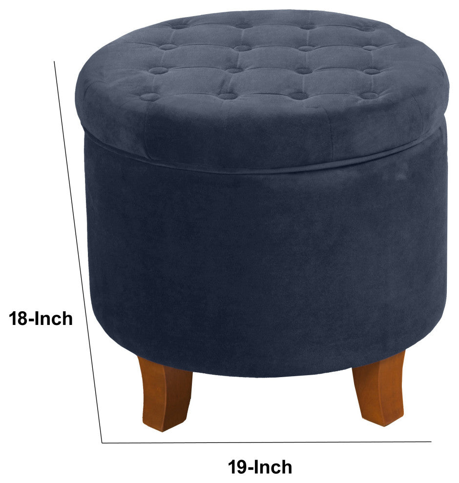 Benzara BM194928 Velvet Wooden Ottoman With Hidden Storage, Dark Blue and Brown