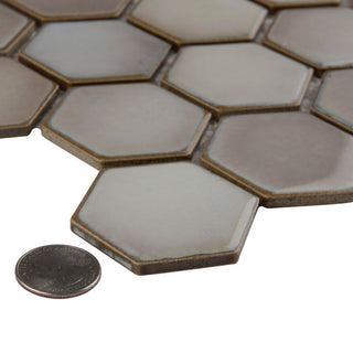 Hudson Due 2" Hex Dove Grey Porcelain Floor and Wall Tile