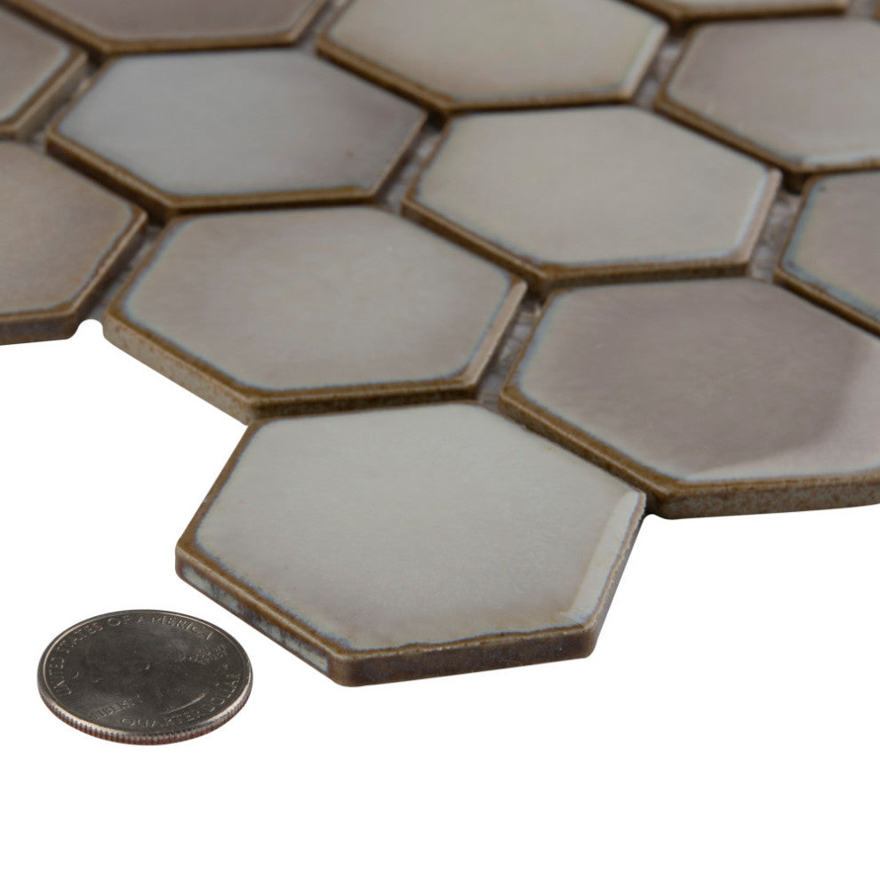 Hudson Due 2" Hex Dove Grey Porcelain Floor and Wall Tile