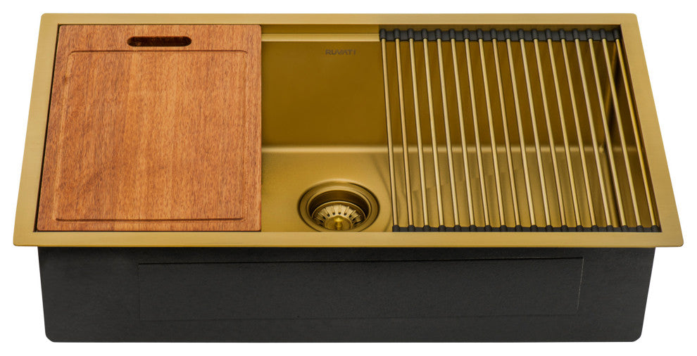 Ruvati RVH6533GG 33 Inch Polished Brass Matte Gold Undermount Kitchen Sink