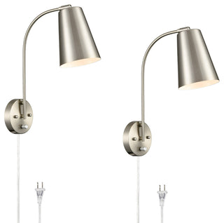 Modern Plug in Wall Sconce with Cord Set of 2 Brushed Nickel Wall Light