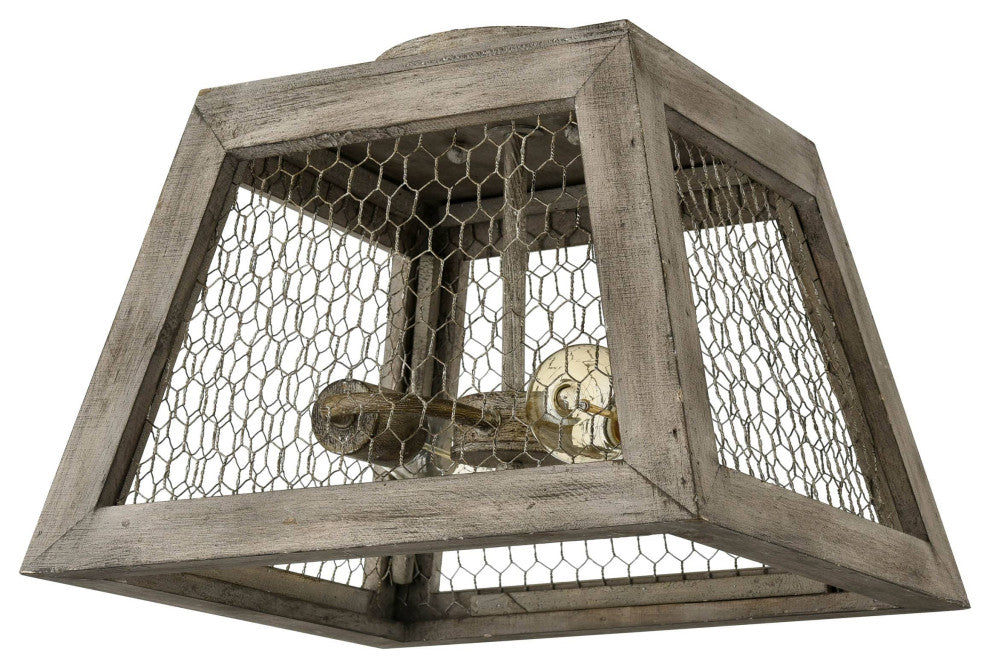 Rustic Wood Flush Mount Ceiling Light Distressed Grey