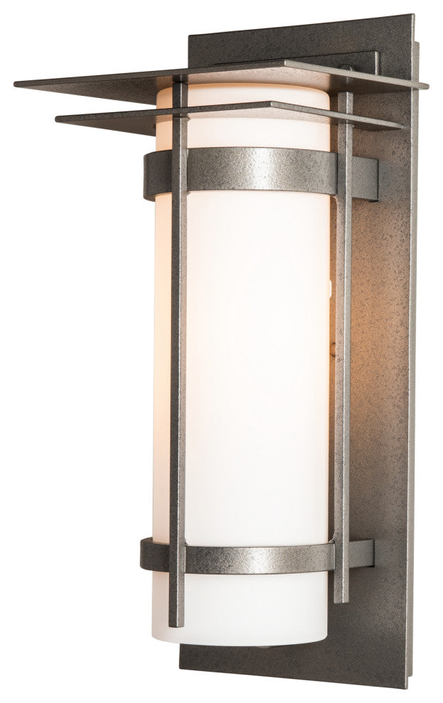 Banded with Top Plate Outdoor Sconce, Coastal Natural Iron Finish, Opal Glass