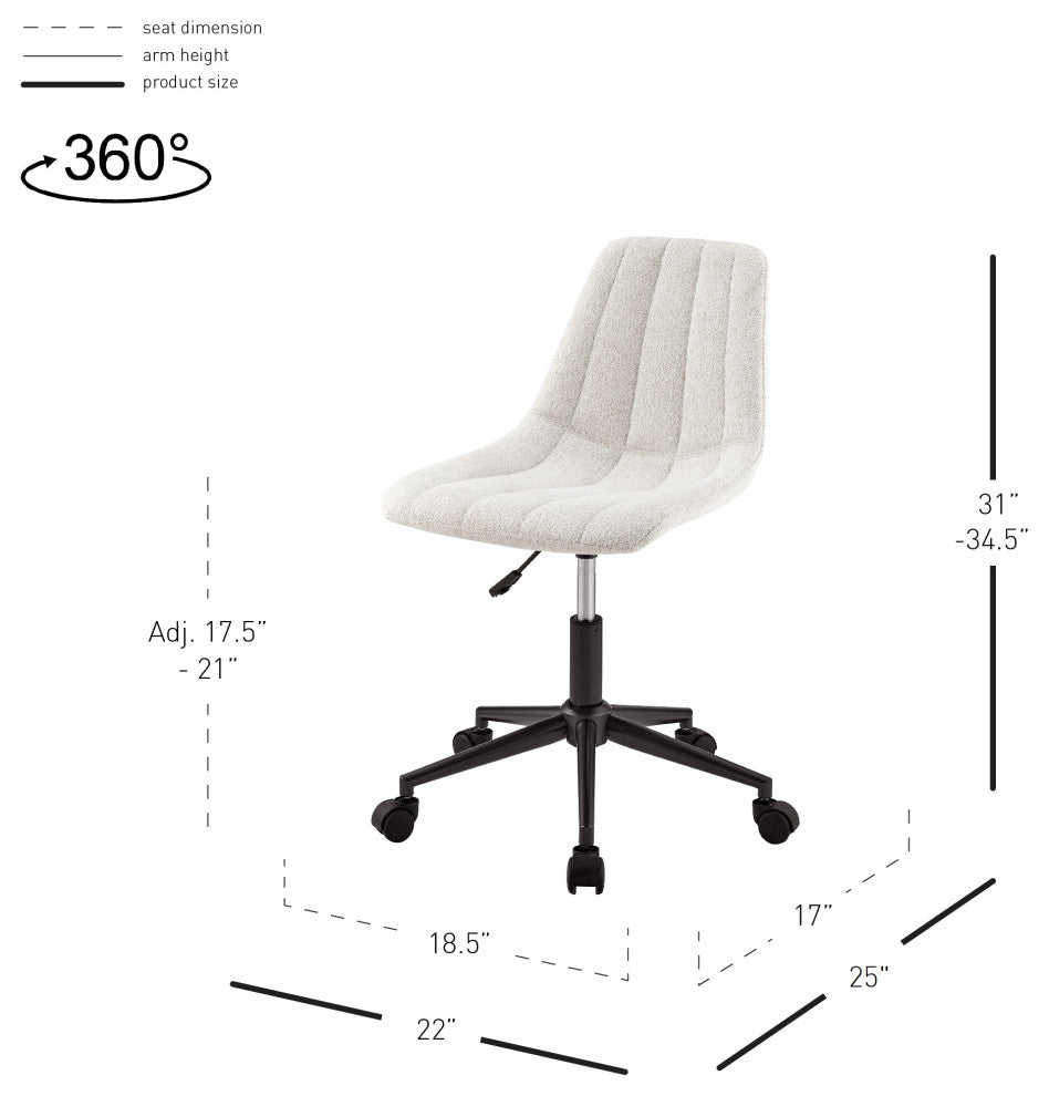 Robert PU Swivel Office Chair, Posh Ivory, Fabric