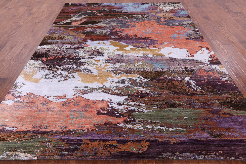 Wool and Silk Abstract Handmade Rug 7' 10" X 10' 0" Q8785