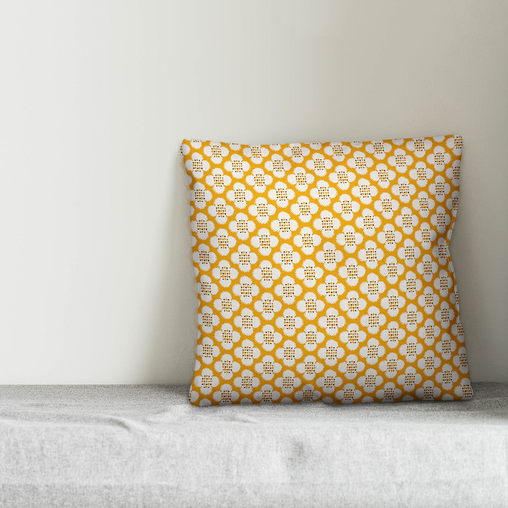 Yellow Floral Pattern Throw Pillow, 16"x16"
