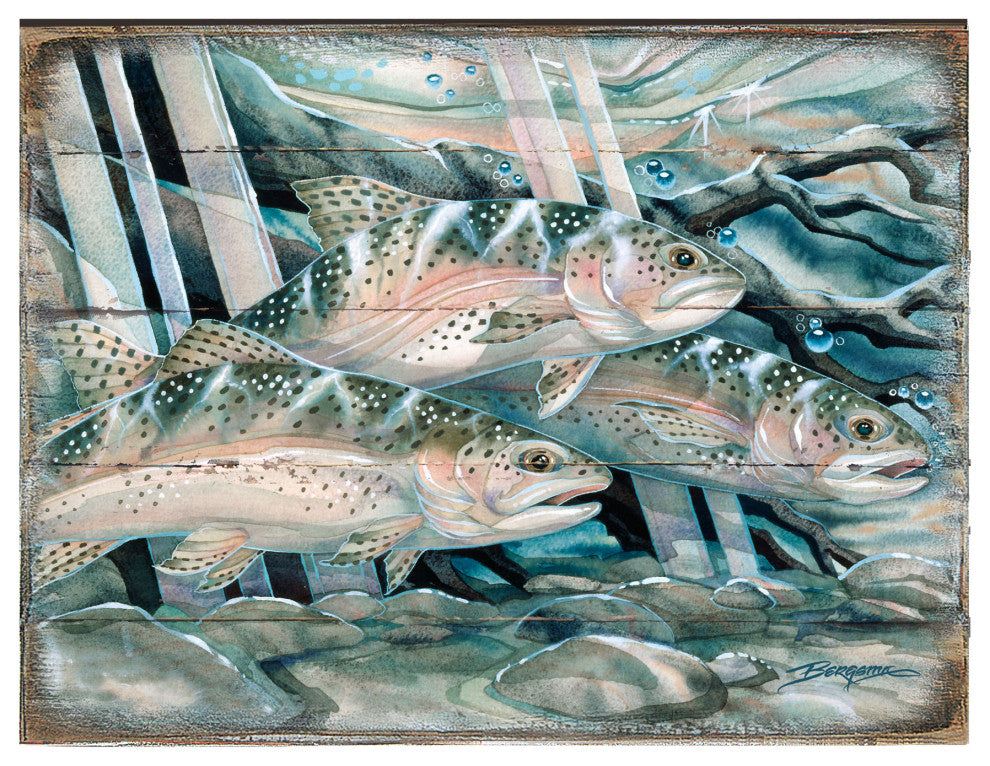 Catch the Rainbow Trout Wooden Wall Art, Oversized 48x36