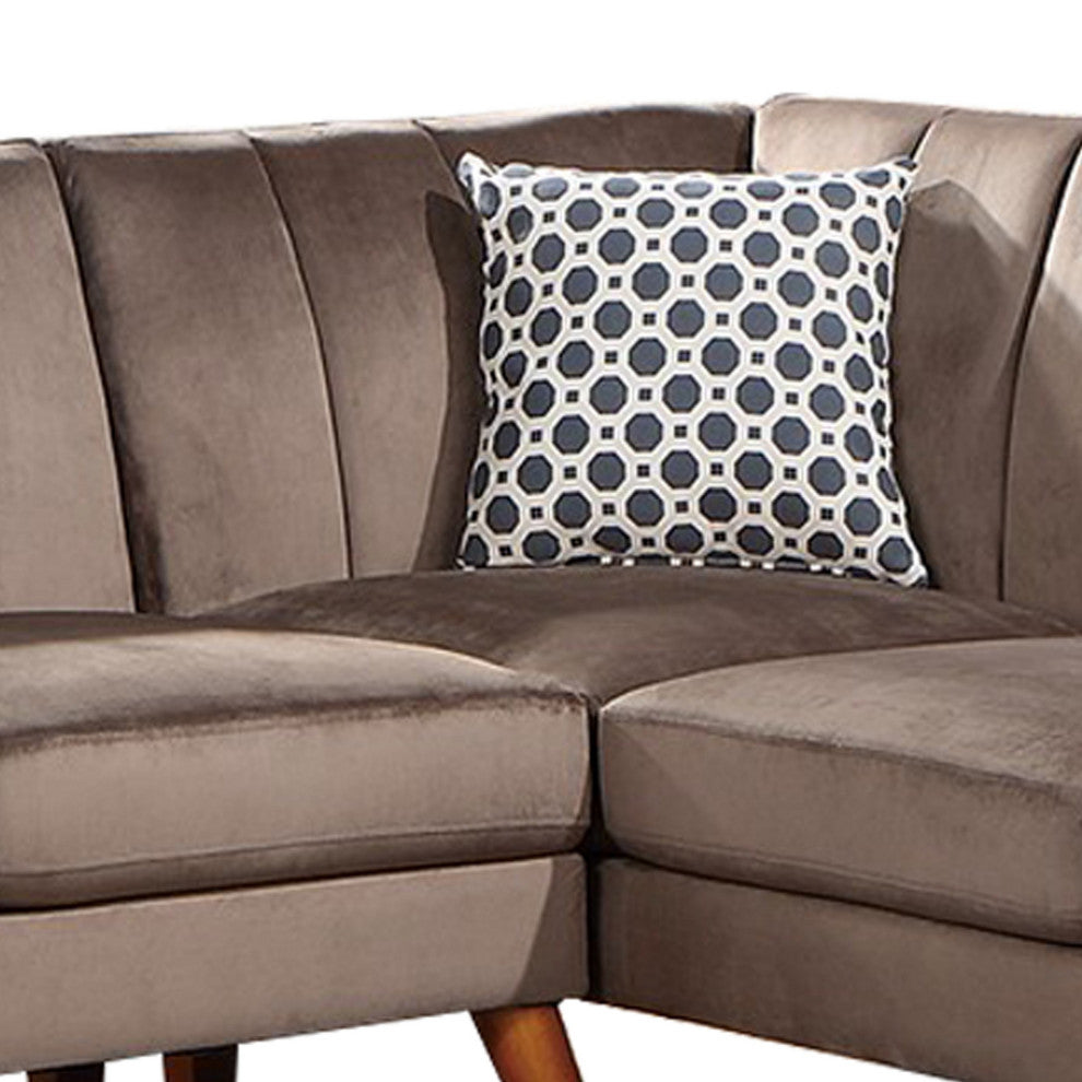 Benzara BM286362 L Shaped Sectional Sofa, Vertical Tufting, Velvet, Taupe Brown