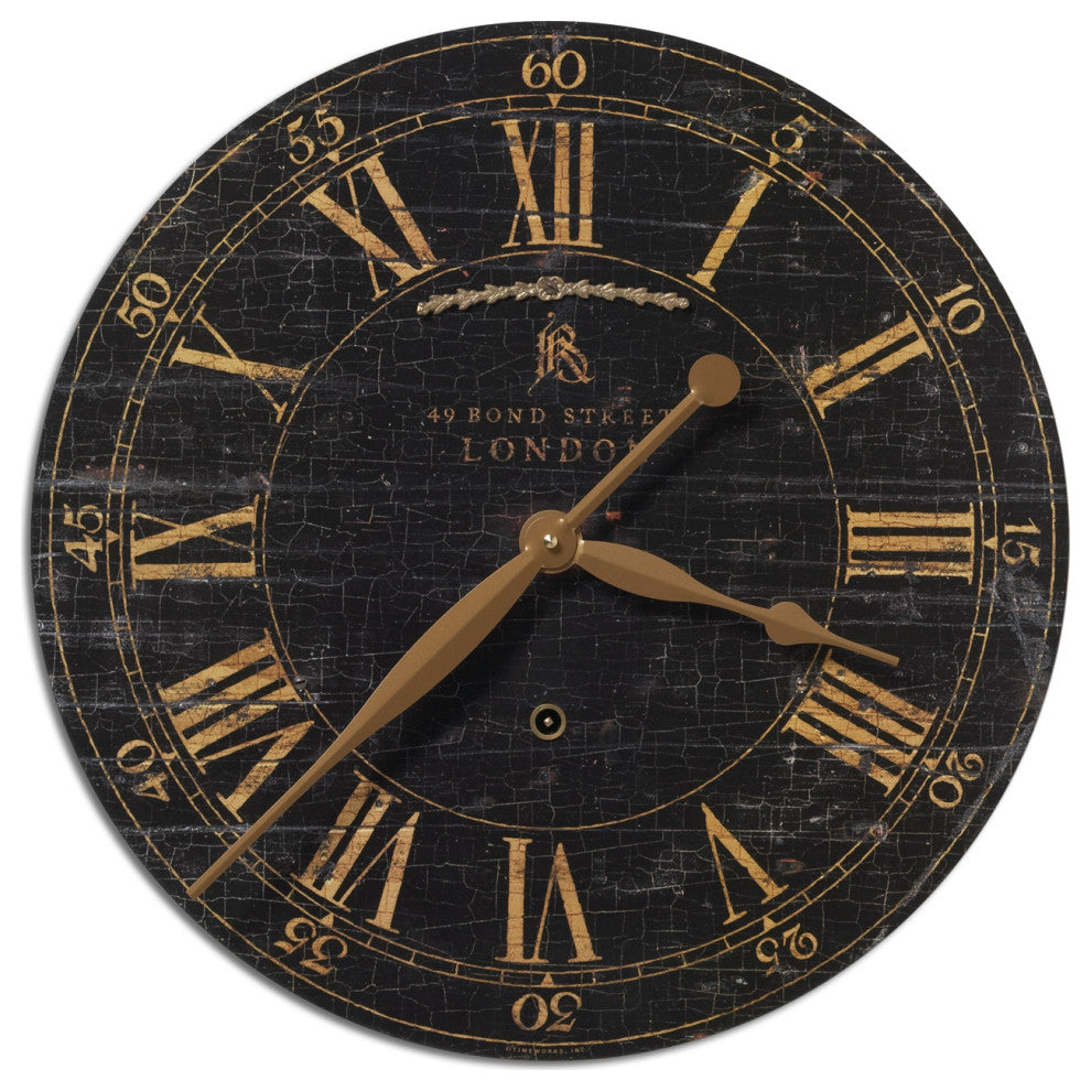 Uttermost Bond Street 18" MDF Brass and Aluminum Wall Clock in Black
