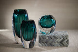 Albi Emerald Cut Glass Vase, 6.5"