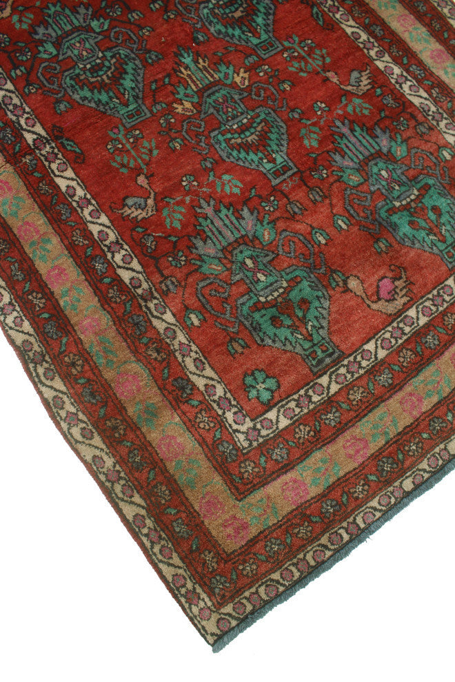 Fine Vintage Distressed Haideh Rust/Turquoise Rug, 3'1x5'1
