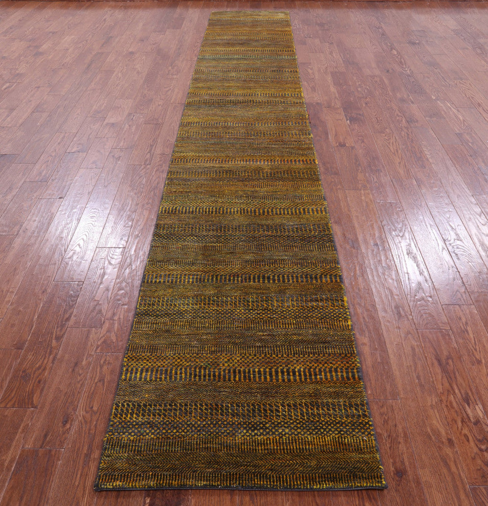 2' 7" X 15' 10" Runner Super Savannah Gabbeh Handmade Wool & Silk Rug - Q13064