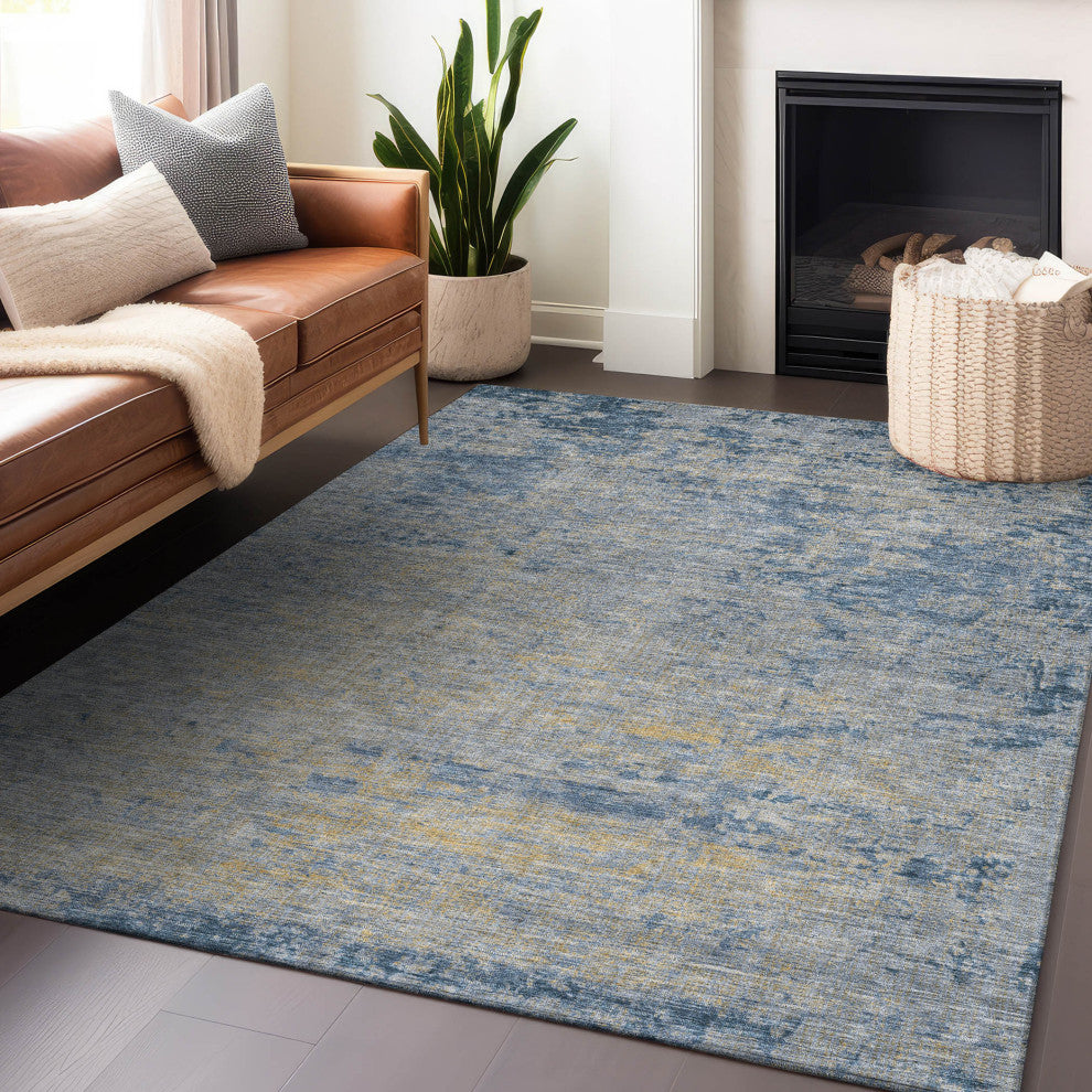 Machine Washable Indoor/Outdoor Chantille ACN1901 Navy 3' x 5' Rug