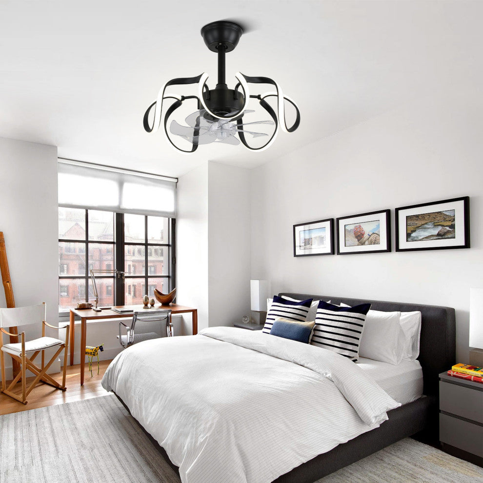 20 In Low Profile Ceiling Fan Dimmable Flush Mount Ceiling Lighting with Remote, Black