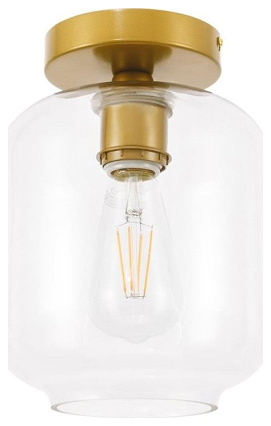 Living District Collier 1-Light Metal & Glass Flush Mount in Brass/Clear
