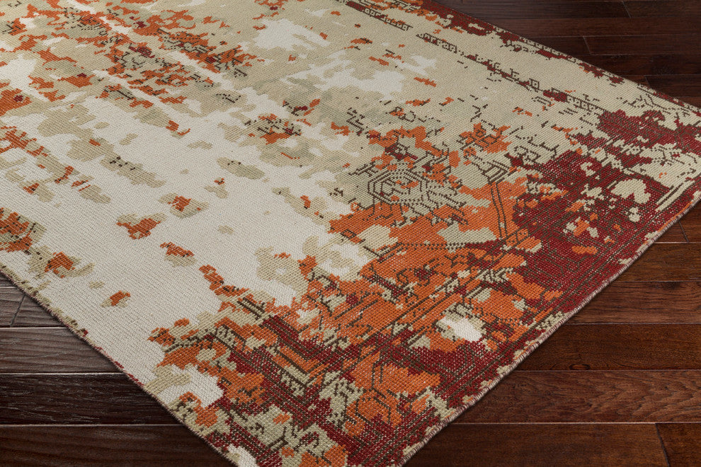 Hoboken Traditional Bright Orange, Dark Red Area Rug, 2'x3'