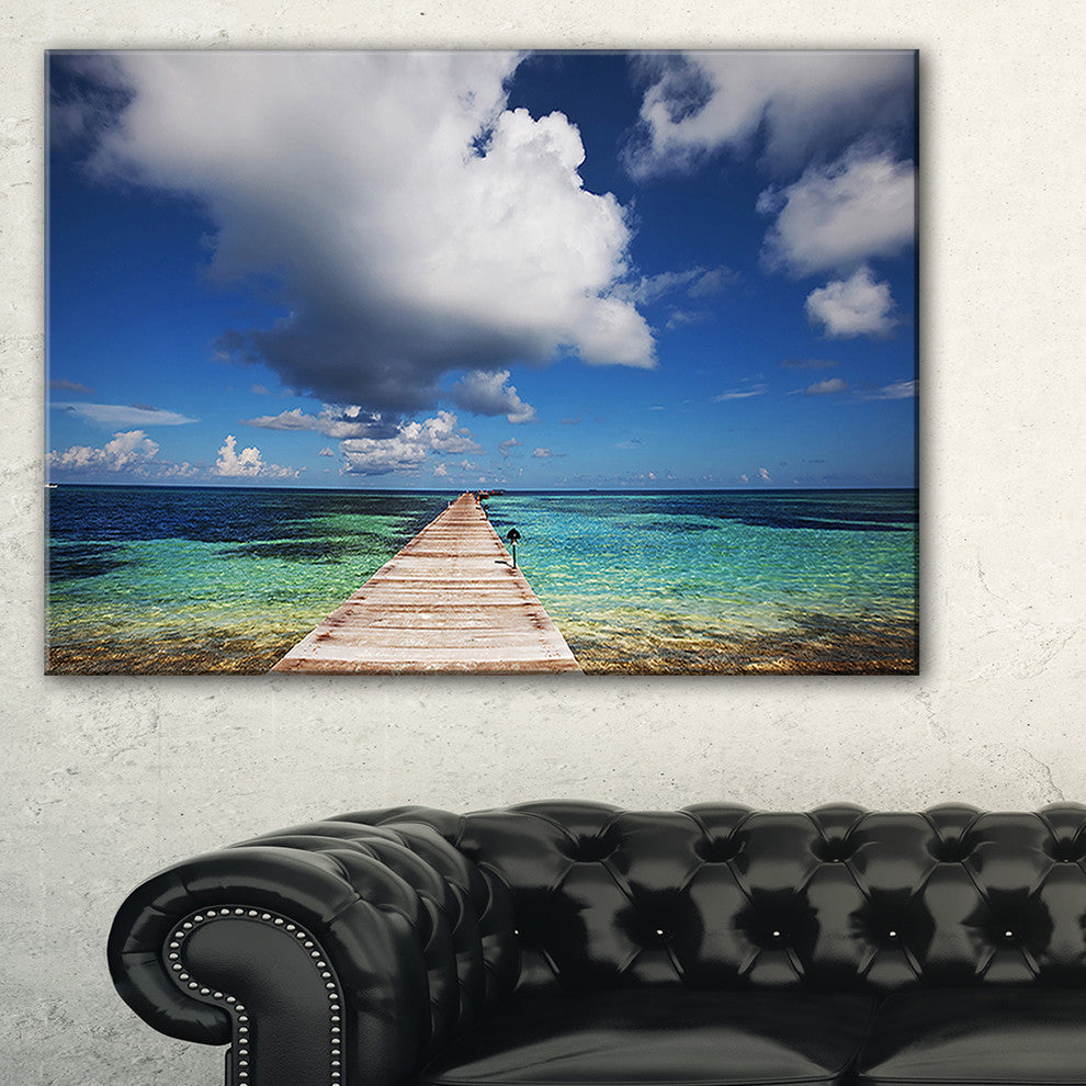"Long Pier Into Serene Maldives Ocean" Sea Bridge Canvas Print, 32"x16"