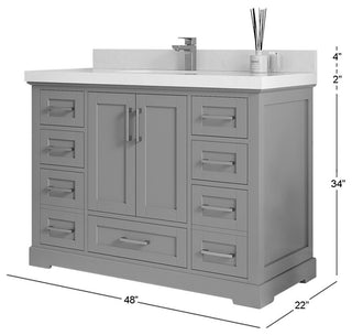 Boston 48" Single Sink Bath Vanity in Alabaster 2" Viola Brown