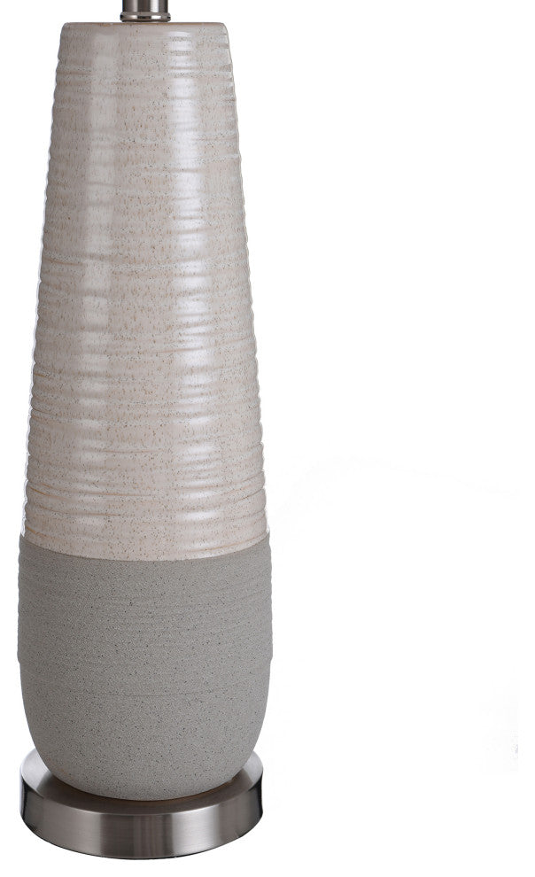 Slightly Tapered Two Tone Round Ceramic Lamp, Brushed Silver Base
