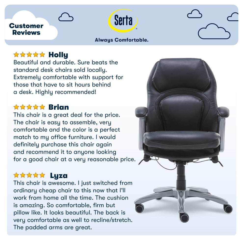 Serta Delvin Wellness by Design Executive Office Chair Bonded Leather Black
