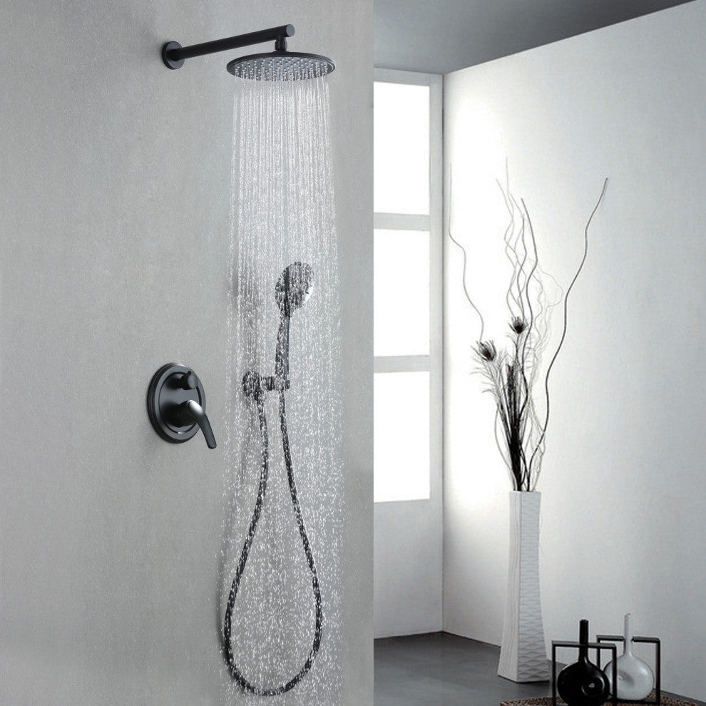 Wellfor Shower Faucet Set, 9" Rain Shower Head With Handheld Combo Set and Valve, Black
