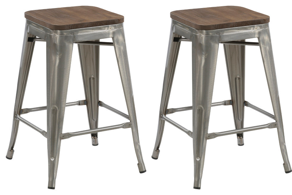 Terry Metal and Wood Counter Stools, Set of 4, 24"