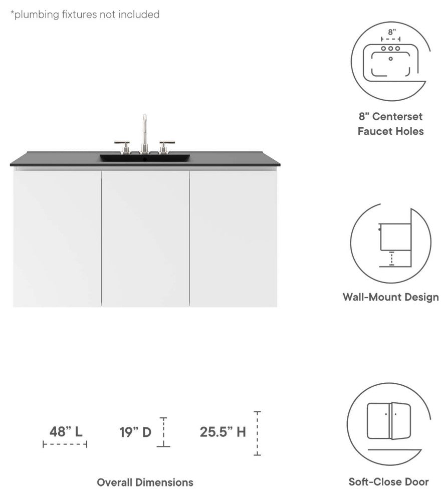 Bryn 48" Wall-Mount Bathroom Vanity, White Black