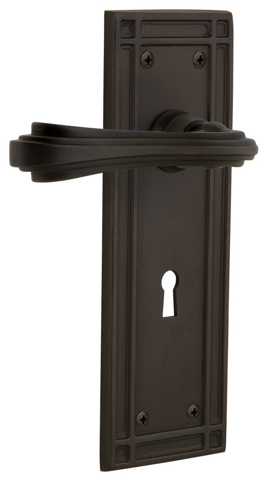 Mission Plate With Keyhole Fleur Lever, Oil-Rubbed Bronze, Double Dummy, Non